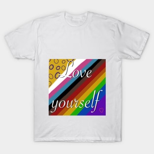 "Love yourself" Intersex inclusive pride flag background T-Shirt